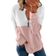 thumbnail image 2 of ChaoHeng Long Sleeve Tops for Women Women's Zip Front V-Neck Top,Solid Color Block Casual Loose Shirt, 2 of 5