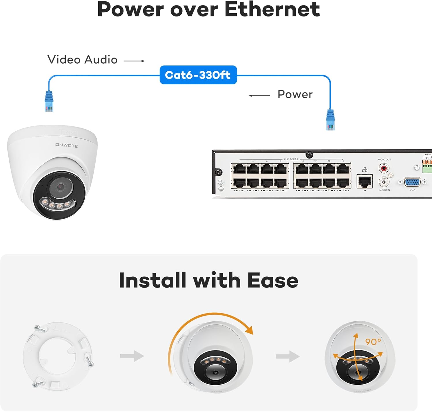 ONWOTE 12MP PoE IP Security Camera Outdoor, 2 Way Talk, Smart Color Night Vision, 4000x3000 12 Megapixels 30fps, 123° FoV, AI Detection, Commercial Wired Camera for Business, Add-on to PoE NVR System