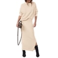 thumbnail image 1 of Outfit PRETTYGARDEN - Jersey y maxi falda para mujer, talla M, color beige, 1 of 9