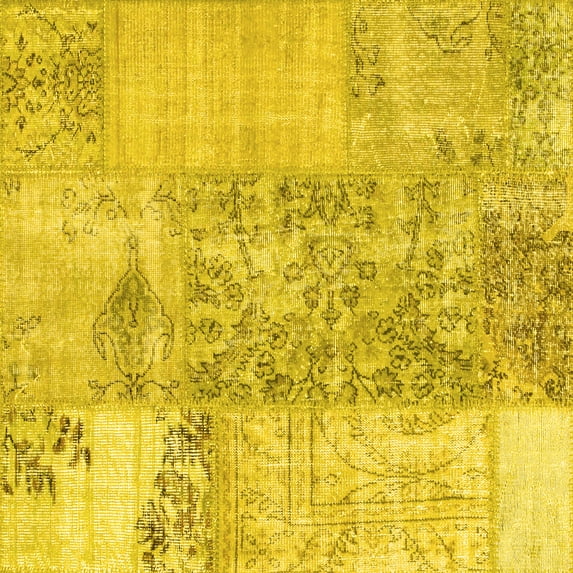 Ahgly Company Indoor Square Patchwork Yellow Transitional Area Rugs, 5' Square