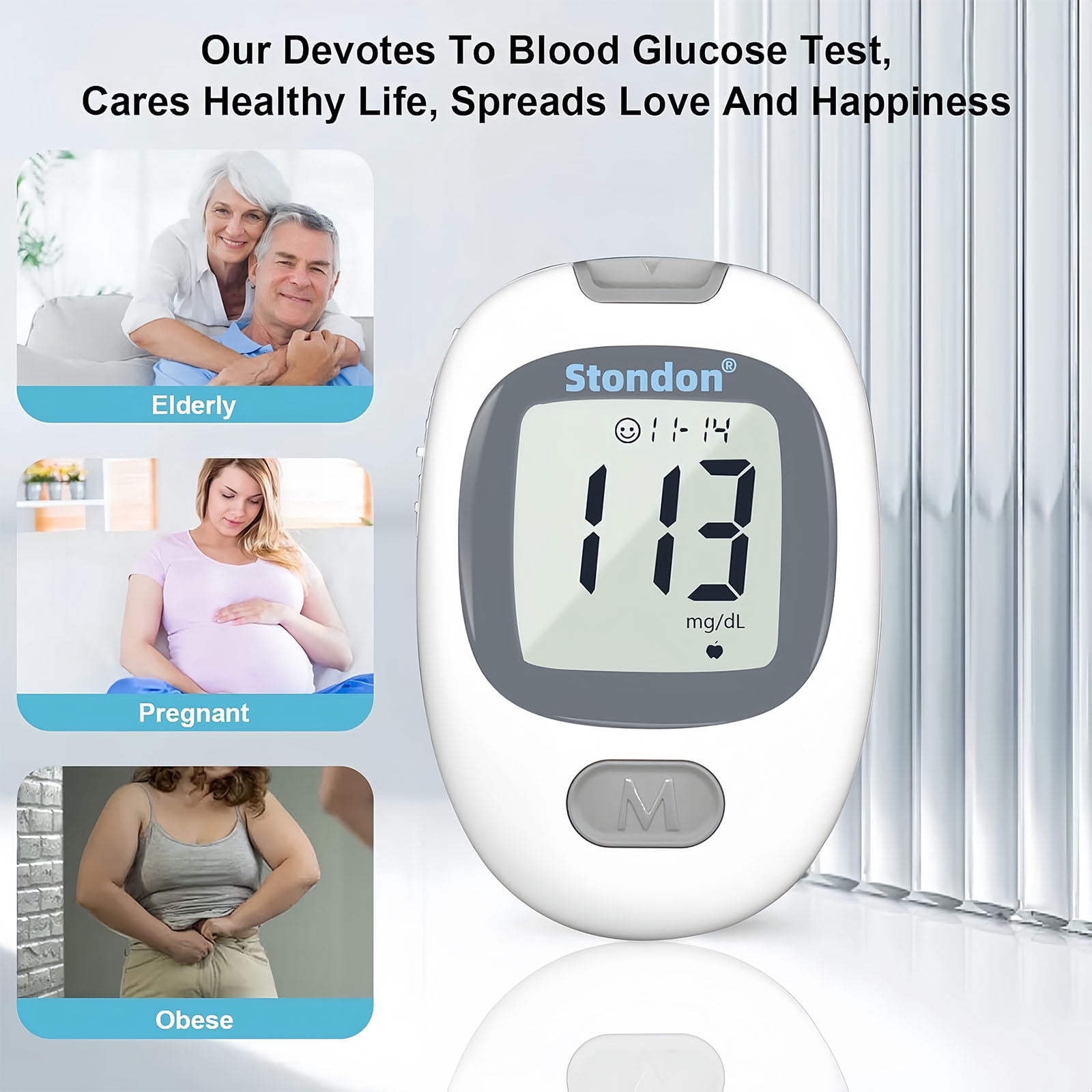 Stondon Blood Glucose Monitor Kit, Blood Sugar Testing Kit, 50 Glucometer Strips, 50 Lancets, Test Strips Blood Sugar Meter Glucometer，for people with diabetes