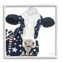 Stupell Country Americana Cow Flag Pattern Animals & Insects Painting White Framed Art Print Wall Art
