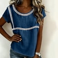 thumbnail image 6 of Ashirexll Womens Casual Tops Linen Top Solid Color Short Sleeve Fashion Tops Lace Trimmed Shirt for Spring Summer, 6 of 7