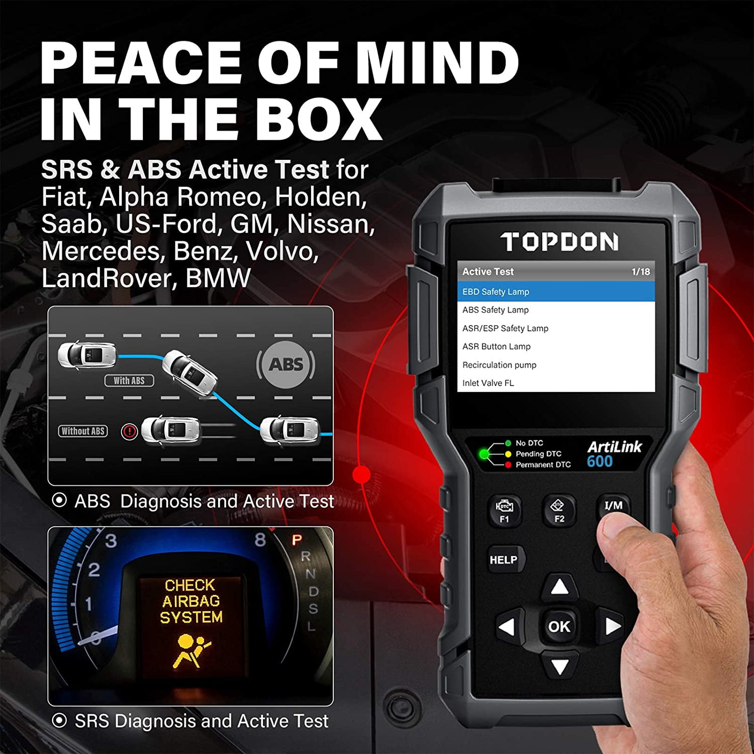 Buy OBD2 Scanner TOPDON AL600 Car Diagnostic Scan Tool, ABS SRS Code