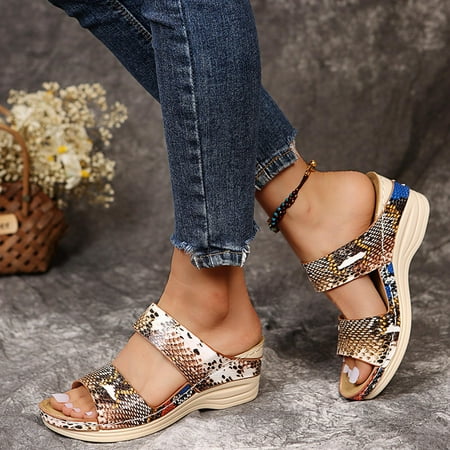 

Borniu Womens Sandals Flip Flops for Women Summer Retro Casual Flowers High-heeled Flat-bottomed Ladies Wedge Slippers Arch Support Comfortable Walking Wedge Sandals