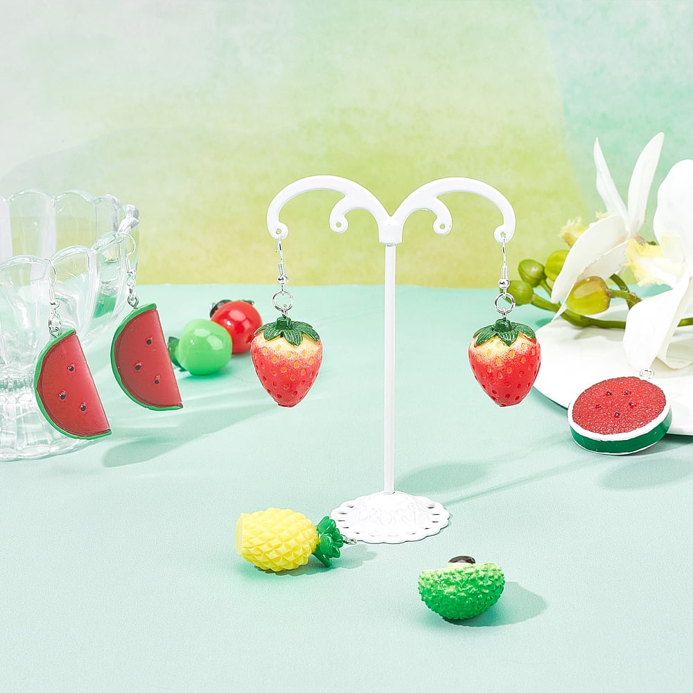 DIY 24Pairs Fruits Themed Resin Earring Making Kits Including 12 Styles Pendants Brass Earring Hooks Jump Rings Mixed Color