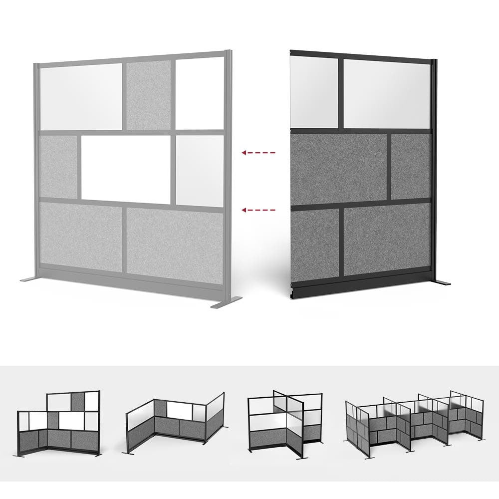 Luxor Expanse Modular Wall Room Divider System - Black Frame - 53" x 70" Add-On Wall, Freestanding