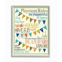 The Kids Room by Stupell Playroom Rules With Pennants In Blue Framed Wall Art by Karen Zukowski (Finny And Zook)