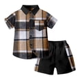 thumbnail image 2 of Sopiago Boys Clothes Shorts Sets Plaid Short Sleeve Hooded Button Shirt and Jogger Shorts for Kids Summer Outfits Brown,4-5 Years, 2 of 4