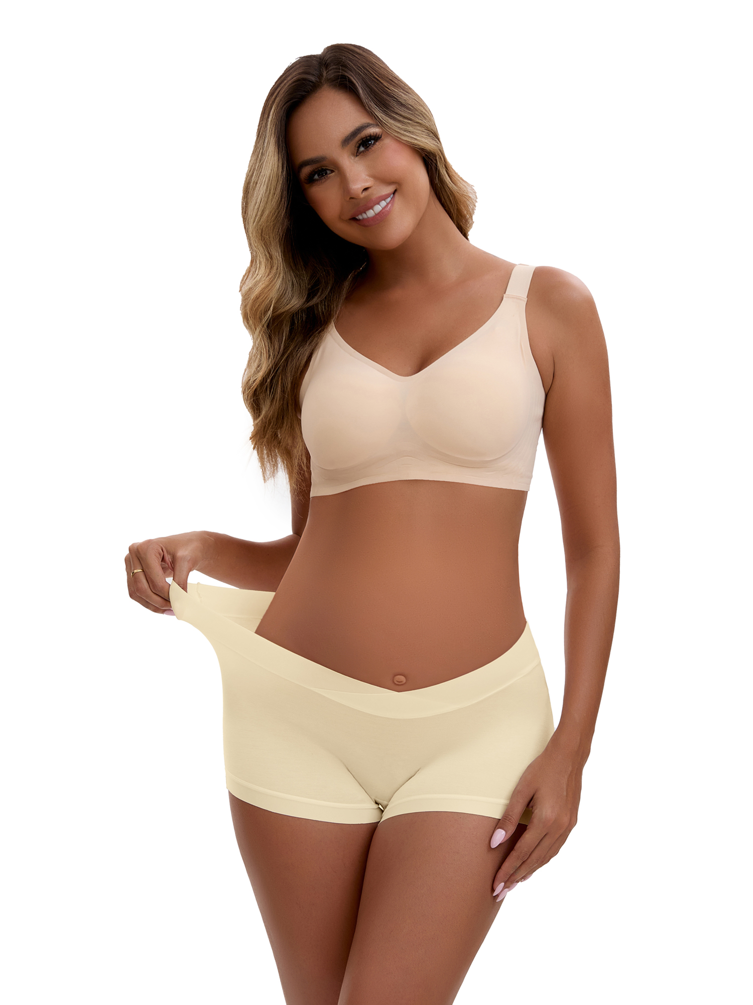 Unique Bargains Women's Low Waist Pregnancy Seamless Ladies Panties 3XL Beige