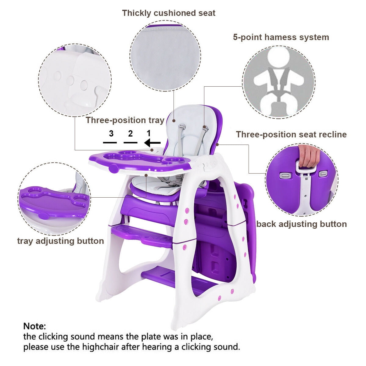 Infans 3 in 1 Baby High Chair Convertible Play Table Seat Booster Feeding Tray