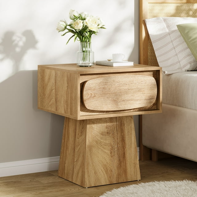 Tribesigns Table de Chevet avec Tiroir de Rangement, Table de Nuit pour Chambre, Couloir, Petite Commode de 21,6 Pouces avec Imprimé Grain de Bois Naturel
