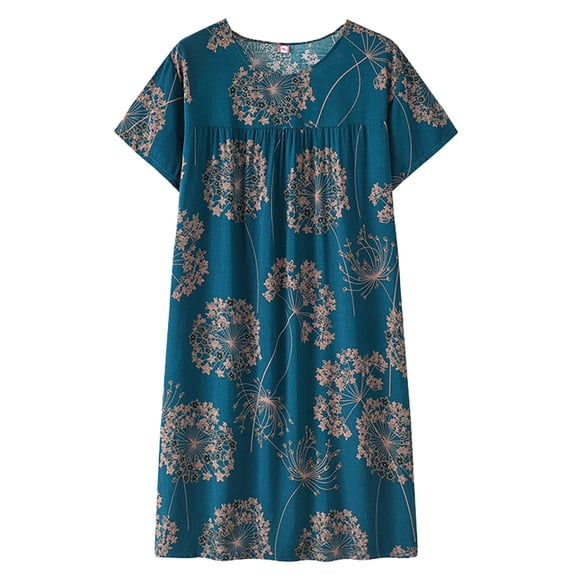 HSHMT Under $5 Womens Cotton Nightgown Short Sleeve Summer Silk Sleep Dress New Loose Fitting Elderly Plus Size Sleepshirts for Women Soft Cotton