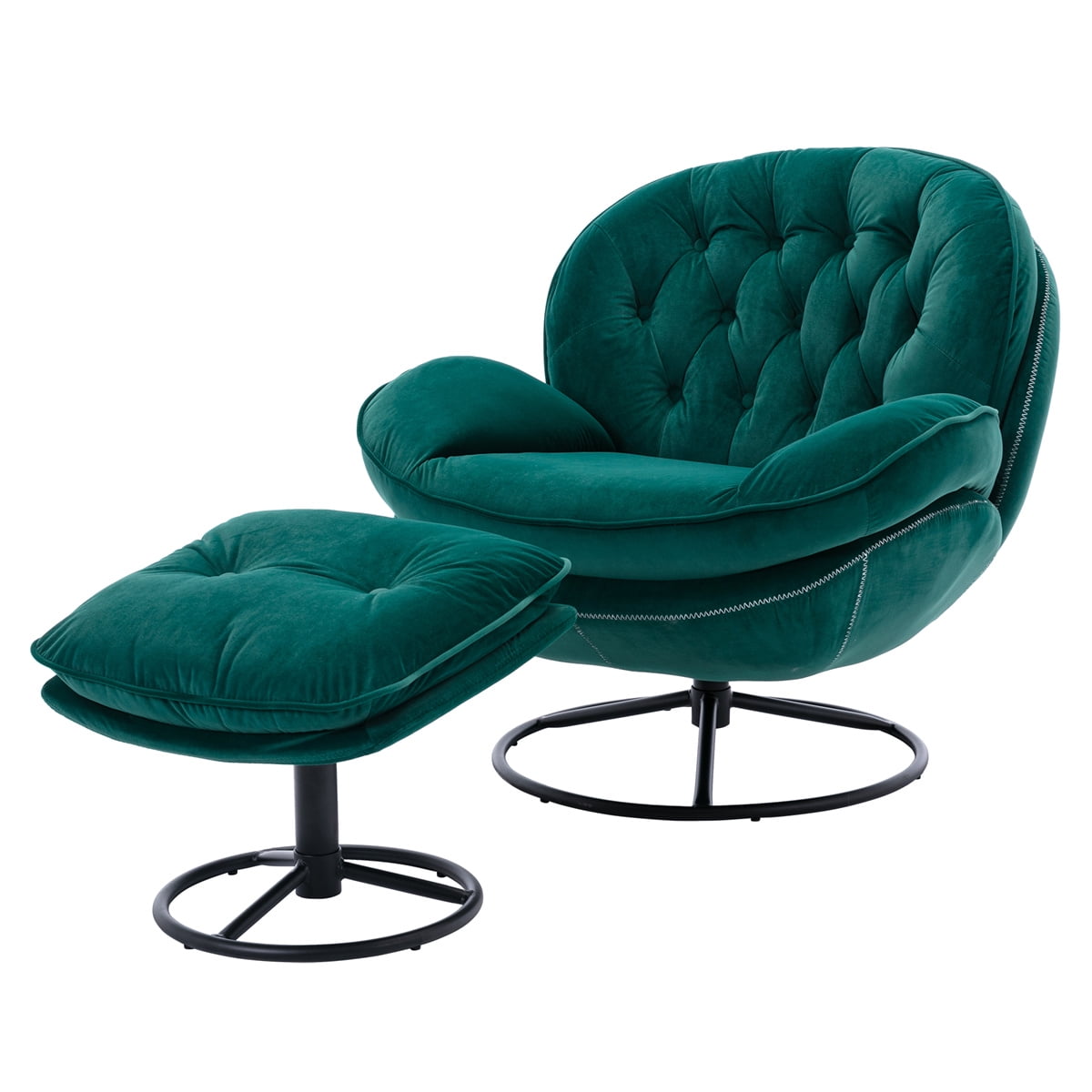 Velvet Swivel Accent Chair with Ottoman, Chaise Lounger Armchair TV