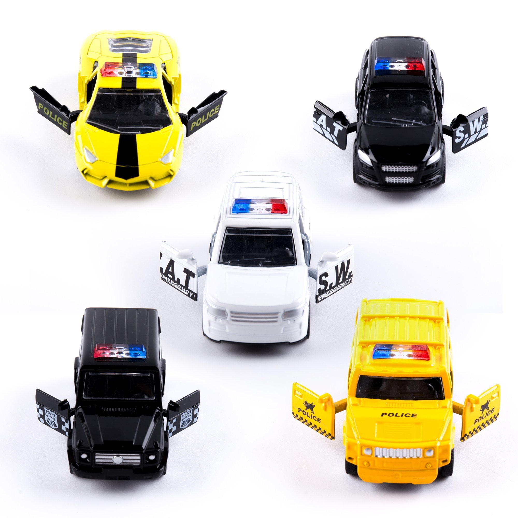 KIDAMI Die Cast Metal Toy Cars Set of 5, Openable Doors Pull