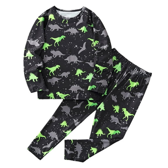 Colorable Pajamas for Kids Toddler Kids Boys Dinosaur Prints Pajama 2 Piece Set, Spring Fall Long Sleeve Sleepwear Pajamas for Boys Light Green 12 Months-18 Months