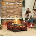 thumbnail image 2 of Outdoor Fire Pit, 32 Inch Wood Burning Firepit for Outside with Mesh Cover & Fire Poker, Large Square Metal Fireplace for Patio, Backyard, Garden, Bonfire Party, 2 of 6