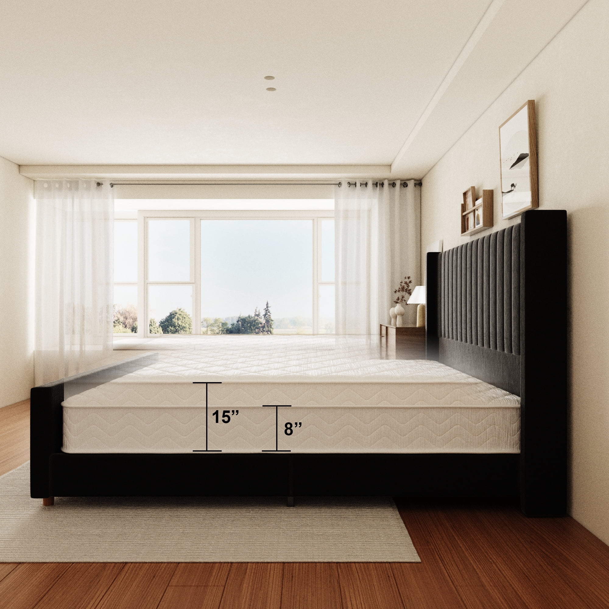 King Size Bed Frame, Upholstered Platform Bed with 62" Tall Headboard & Footboard, Soft Velvet Fabricbed Bed, Easy Assembly, Black