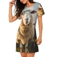 thumbnail image 2 of Balery Cute Prairie Sheep Herd Camisón de manga corta con cuello redondo para mujer, cómodo y elegante., 2 of 6