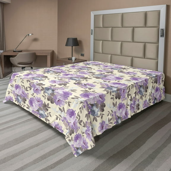 Ambesonne Vintage Flowers Flat Bedding Sheet Soft Top Sheet, Nostalgic Flowers, California King, Lavender Champagne