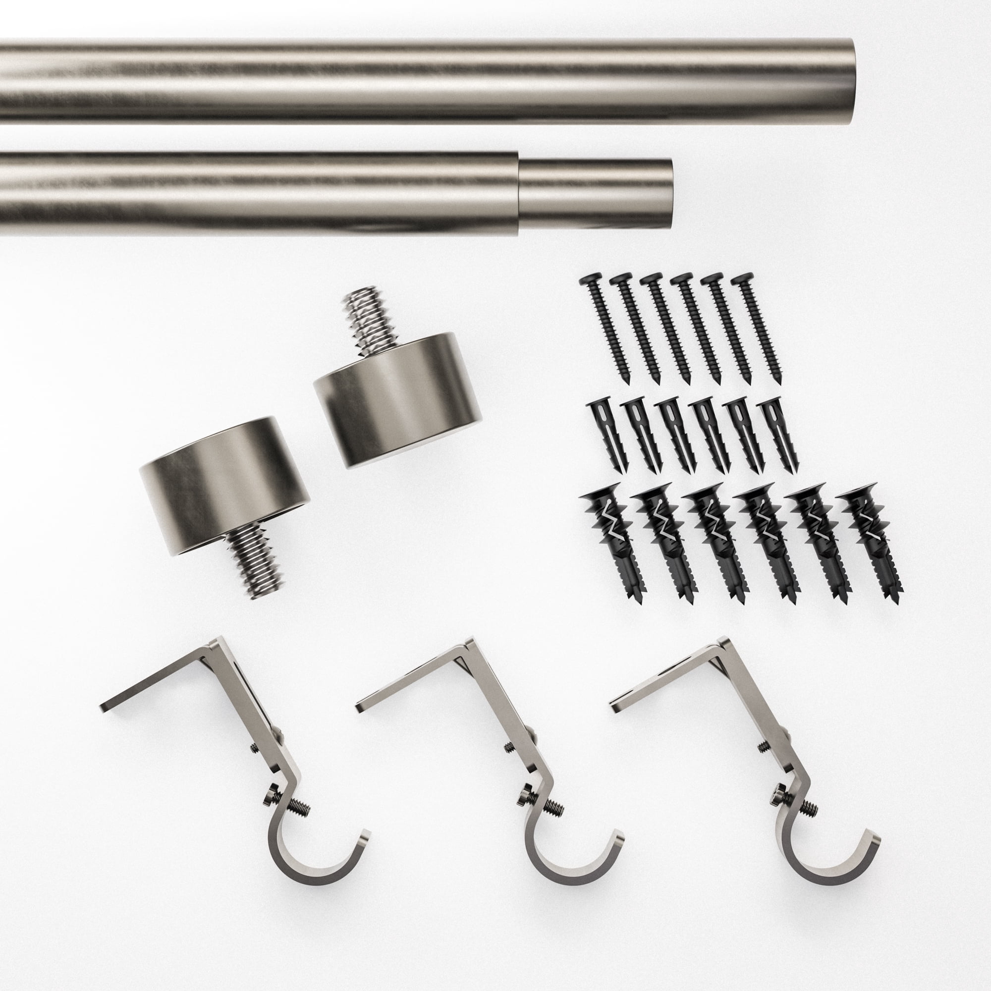 Better Homes & Gardens 1" Pewter Cap Adjustable Single Curtain Rod Set, 42"-120"