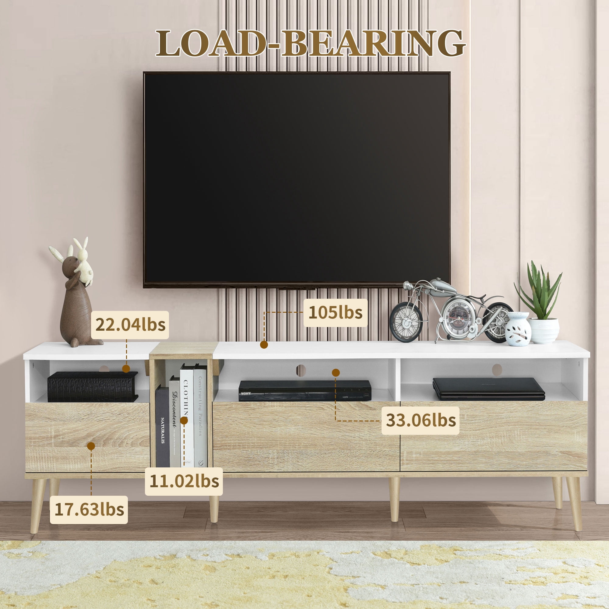 Euroco Modern TV with 3 Drawers and Open Shelves, Media Console Table for TVs up to 80'', Entertainment Center for Living Room, Color-Matching Design