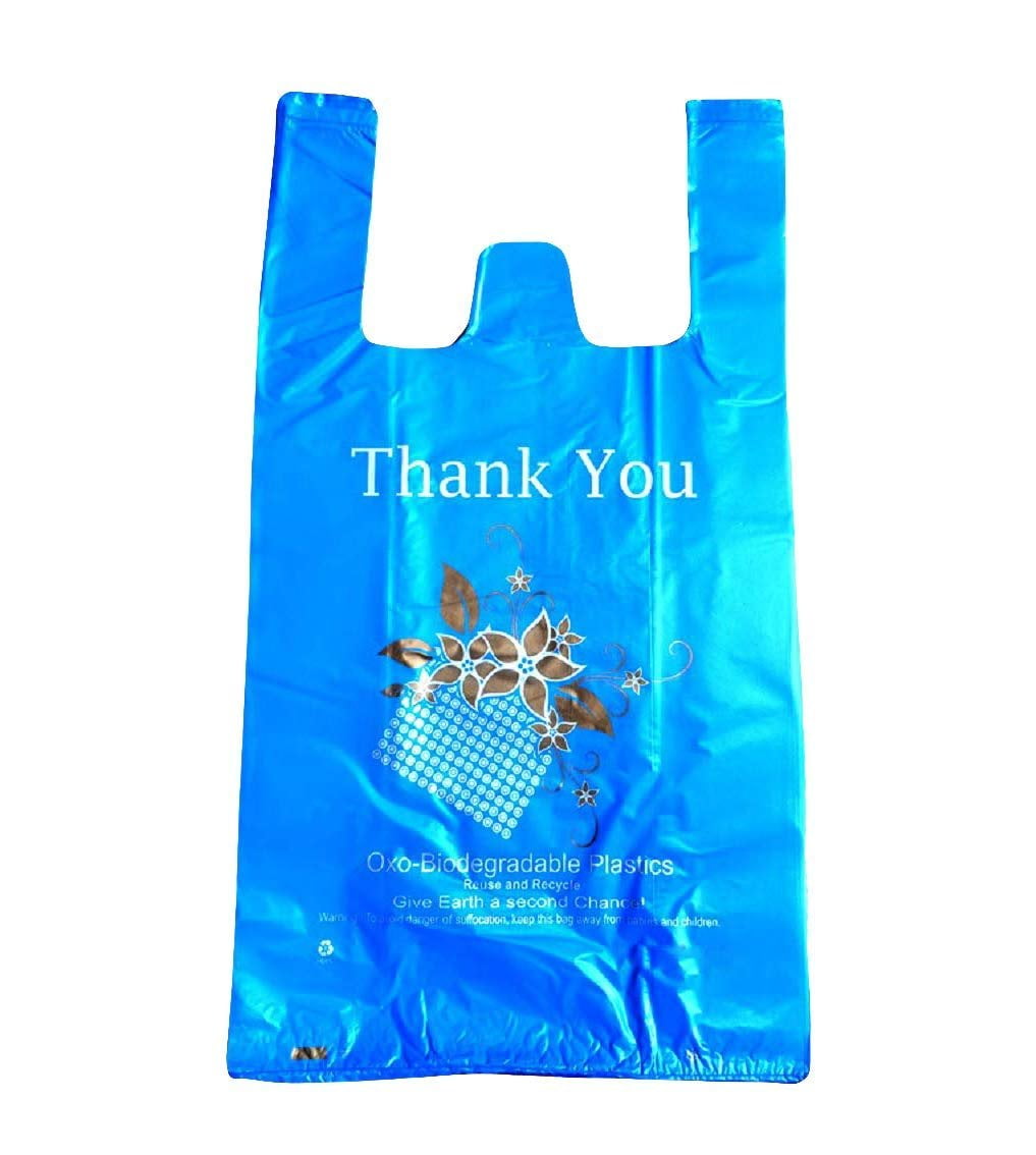 Pack of 400 OXO-Biodegradable Thank You Plastic Bags 18 x 8 x 32. Blue ...