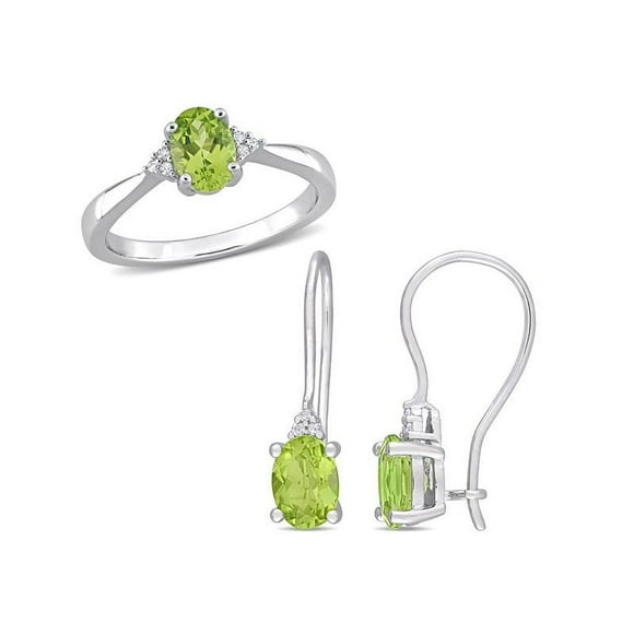 4/5 Carat (ctw) Green Peridot Ring and Earrings Set in Sterling Silver