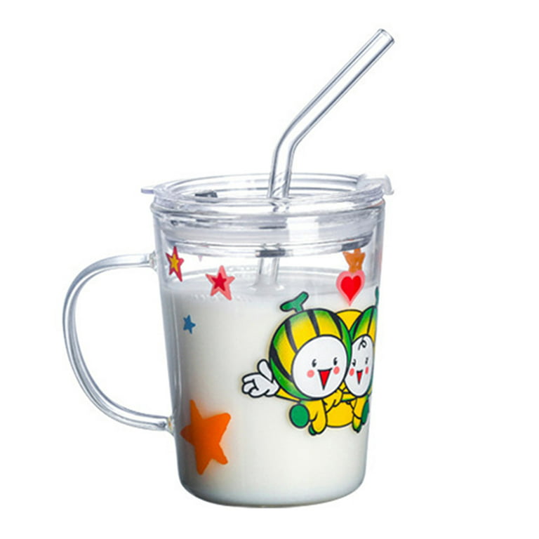 450ml Heat Resistant Glass Straw Coffee Cup With Lid Straw Juice Cup Cold  Brew Milk Tea Water Cup With Lanyard Milk Mug