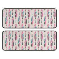 Kitchen Rugs Sets Of 2,Pink and Blue Ethnic Style Feather Pattern Anti Fatigue Kitchen Mat Rugs Non Slip Washable,Decorative Kitchen Floor Mats for Kitchen,Sink,Laundry,17"x47" 17"x47"