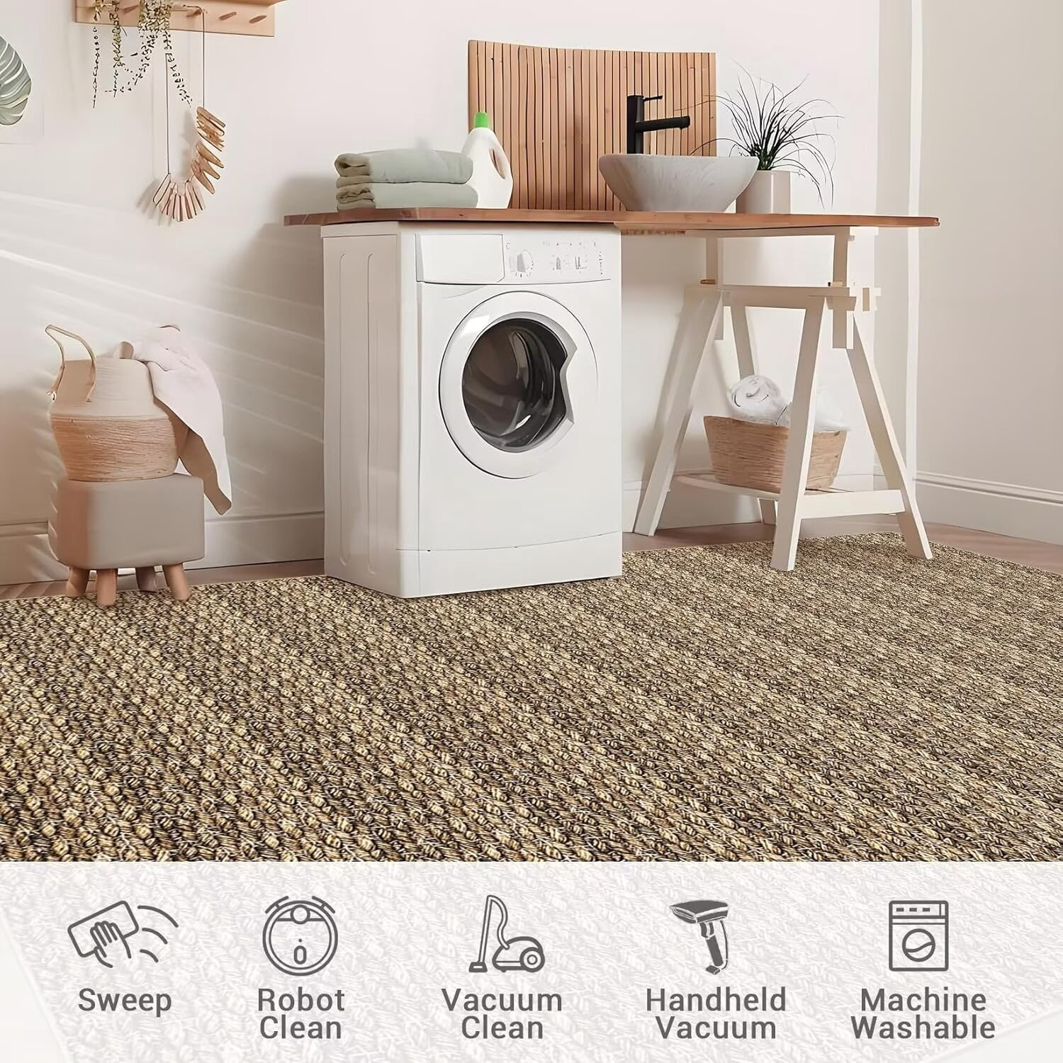 Hasoo Rugs for Living Room 8' x 10' Washable Area Rug Non Slip Accent Rug Modern Solid Print Carpet Rug Low Pile Throw Rug for Bedroom, Brown