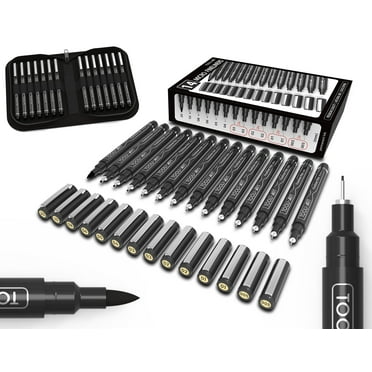 TOOLI-ART Micro-Line Needlepoint Pens Pack with Organizer Case, Black Ink, 14 Count