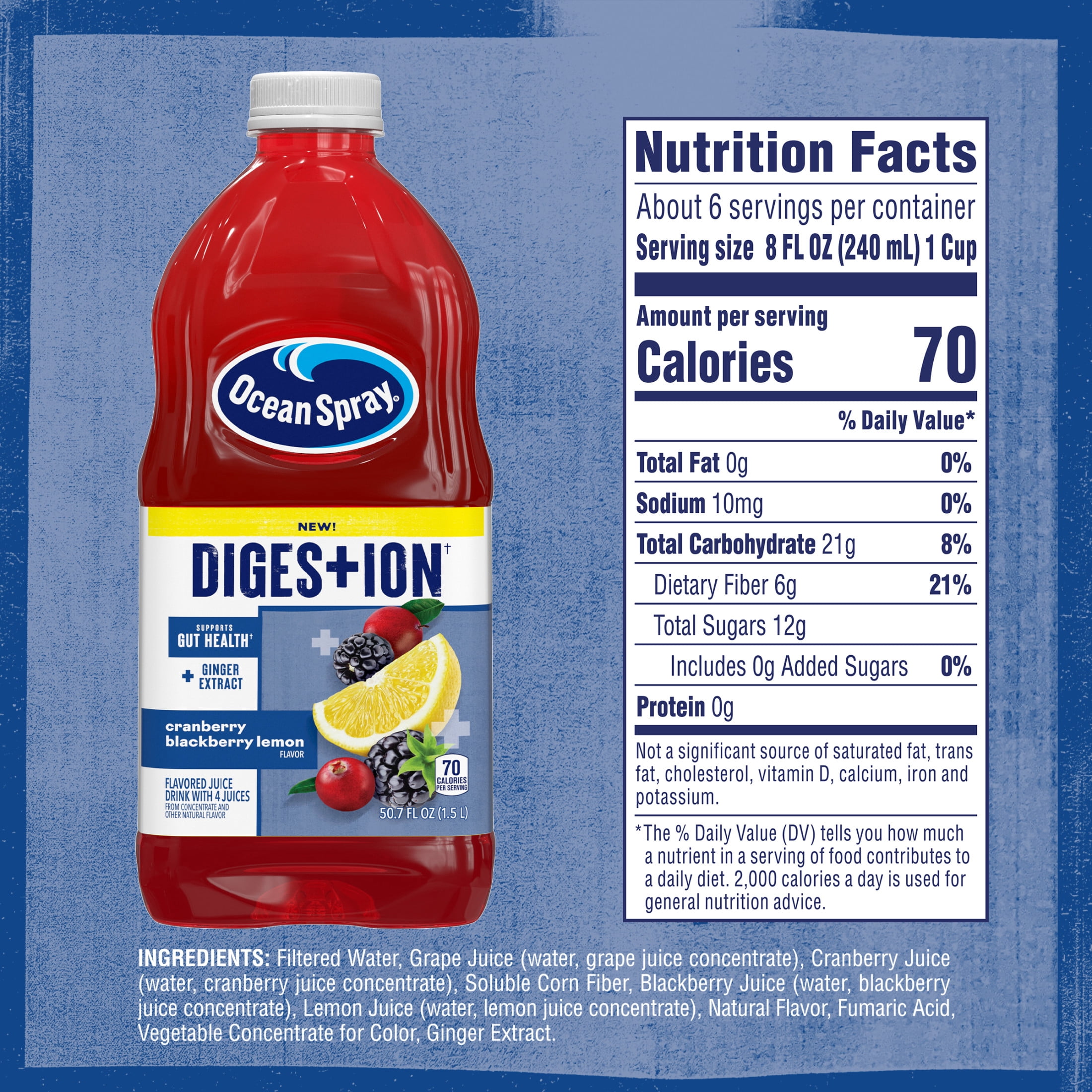 Ocean Spray® Digestion Cranberry Blackberry Lemon Flavored Juice Drink, 50.7 Fl Oz Bottle
