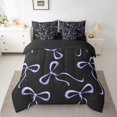 thumbnail image 2 of jejeloiu Kawaii Bowknot Bow 7-Piece Twin Bedding Sets,Chic Ribbon Bowtie Bedding Comforter Set,Purple Black Sheet Sets For Girl Breathable Home Decor Reversible, 2 of 8