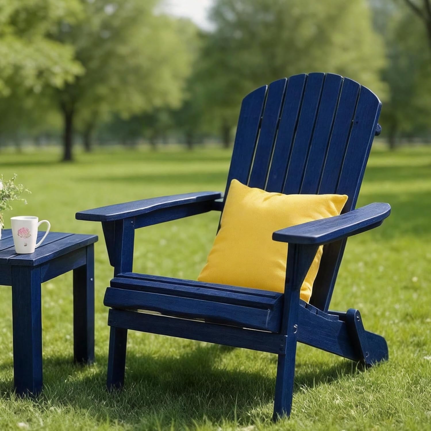 PEXMOR Folding Adirondack Chair Set of 6, Wood Accent Fire Pit Chair, Outdoor Patio Lounge