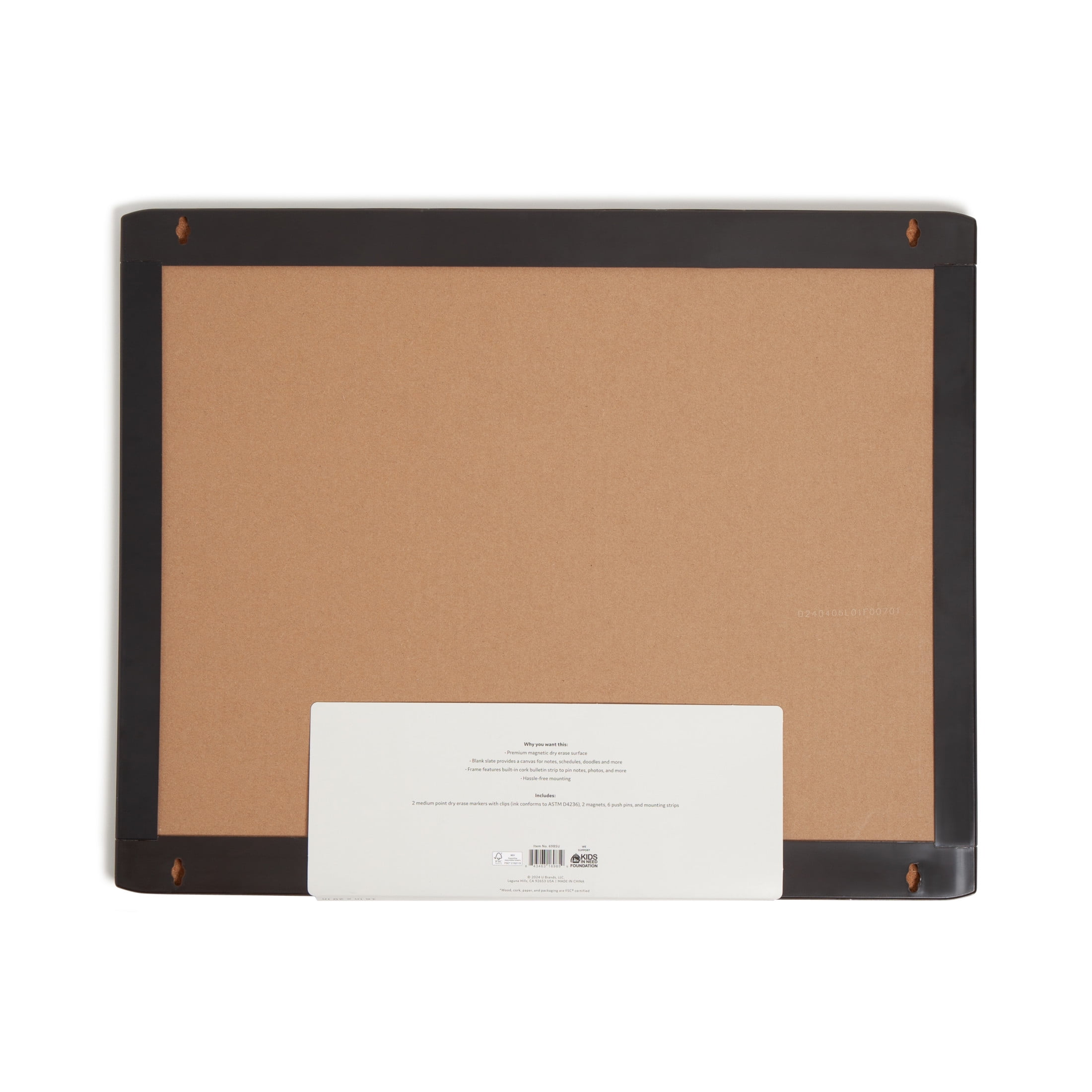 U Brands 20 x 16 in. Magnetic Dry Erase Whiteboard with Modern Pin-It Frame