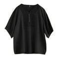 thumbnail image 6 of MIXUE Boho Tops For Women Summer Solid Color V Neck Short Sleeve Loose Fit Casual Tee Shirts Holiday Wear,Black,XXXL, 6 of 6