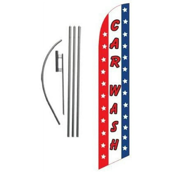 Car Wash Advertising Feather Banner Swooper Flag Sign with 15 Foot Flag Pole Kit and Ground Stake, Car Wash Signs for Outdoors