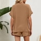 thumbnail image 5 of Conjuntos de 2 piezas para mujer, cuello en V, manga corta enrollada, Top, pantalones cortos con nudo, conjunto de trajes de Color puro de verano, 5 of 6