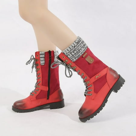 

Womens boots Thanksgiving Deals Juebong Fall Winter Dressy Woolen Side Zipper Mid-Tube Boots Round Toe Low-Heel Knight Boots