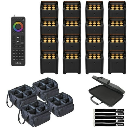 Chauvet DJ Freedom Par Q9 TRUE Wireless, Battery-Operated Quad-Color (RGBA) LED Uplight Sixteen Package with Handheld Remote
