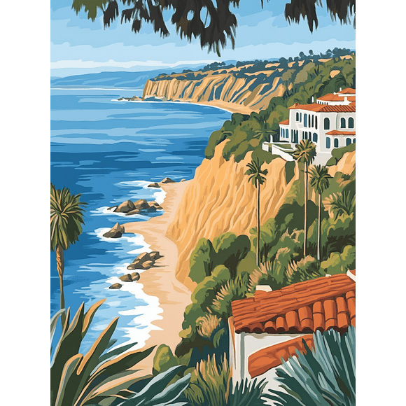 Coastal California Villa Canvas Print/Wall Art, Suitable for Living Room, Bedroom, Office, Bathroom, and Hotel Decoration.
