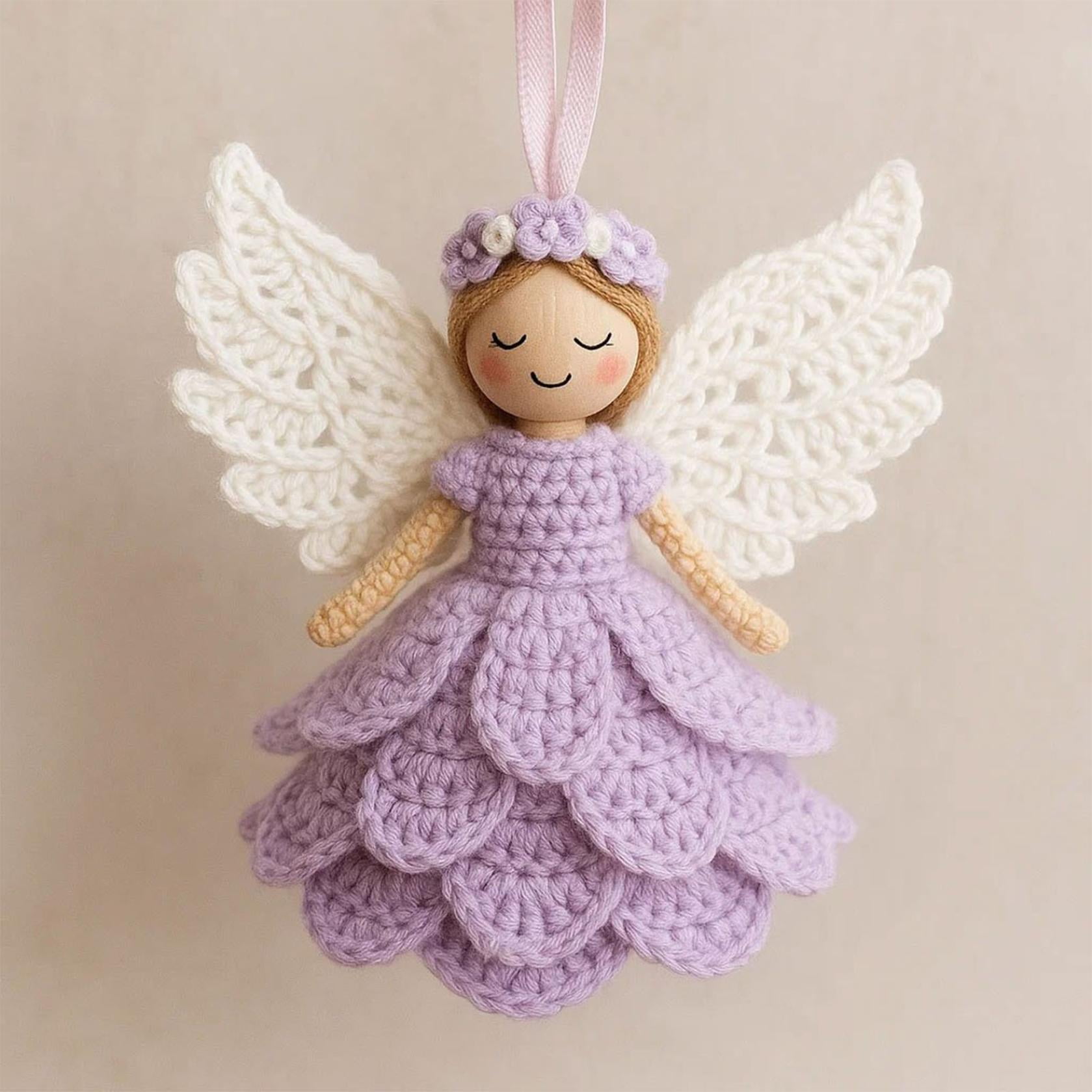 Christmas Crochet Angel Ornament Craft Kit - Cute Soft Knitted Yarn Pendant, Complete DIY Decor Set for Christmas Tree, Handmade Accessories for Personalized & Wall Decor, Purple, 5.91in