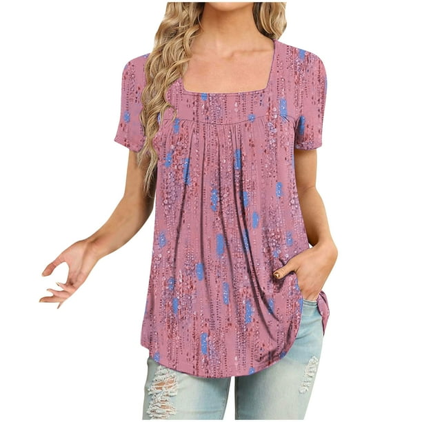 Blusas de Manga Corta para las Mujeres, Blusa de Camiseta Suelta Casual Hecha de Tela Cómoda para Todo el Uso Diario de Temporada, Blusas para las Mujeres Casual