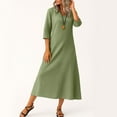 thumbnail image 5 of UoCefik Plus Size Linen Dresses for Women Summer Flowy 3/4 Sleeve Long Dress Loose Fit Fall V Neck Dresses Fashion Casual Beach Vacation Sundress Green M, 5 of 5