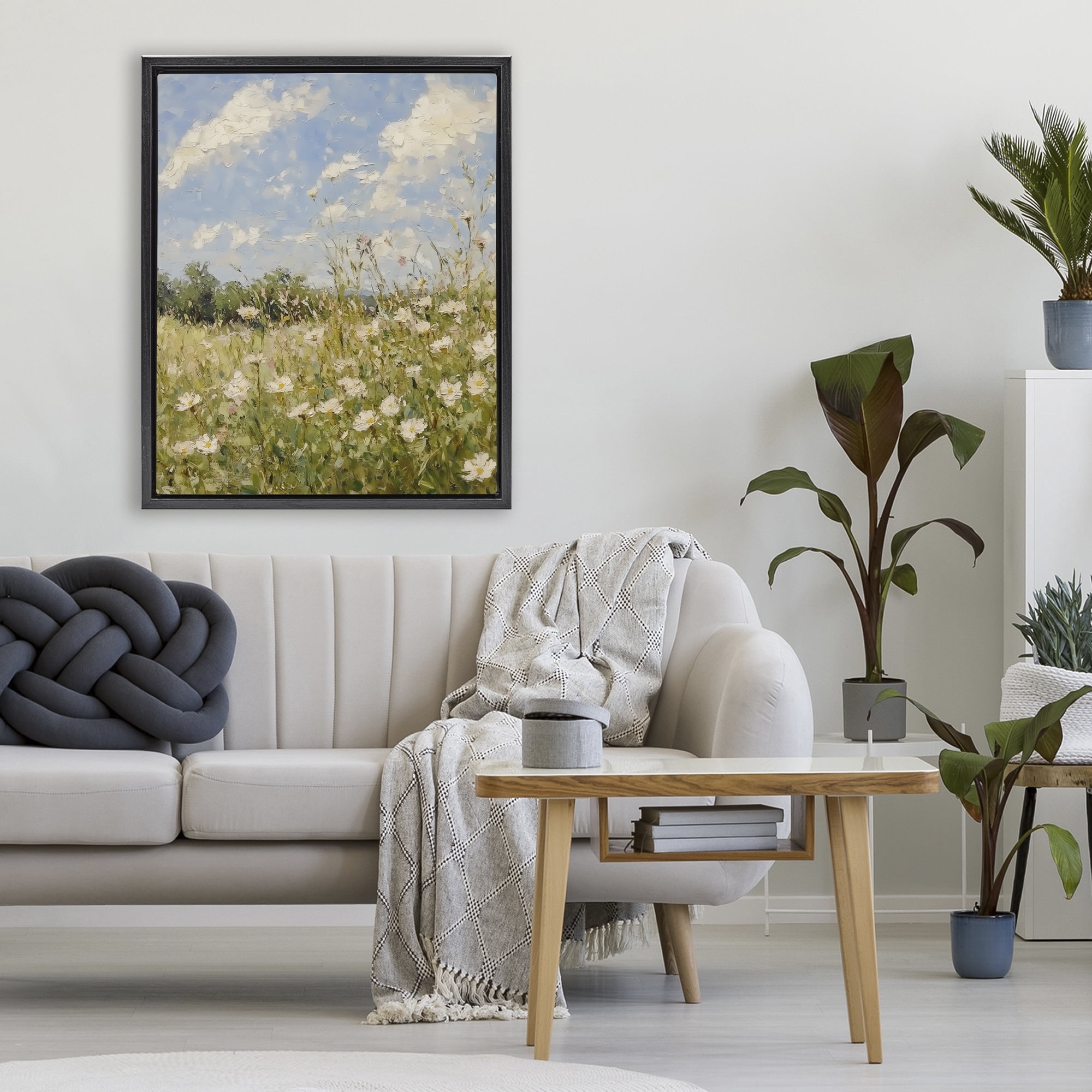 Stupell Industries Wildflower Field Beneath Blue Sky Black Framed Floater Canvas Wall Art, design by LSR Design Studio