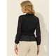 thumbnail image 4 of INSPIRE CHIC Blusa de gasa con peplum de manga larga con cuello dividido y estampado floral para mujer Negro M, 4 of 5
