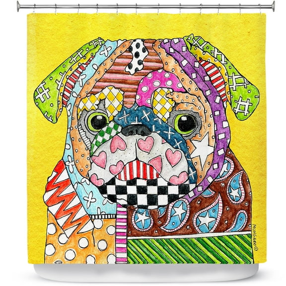 Shower Curtains 70" x 84" from DiaNoche Designs by Marley Ungaro - Pug Dog Yellow