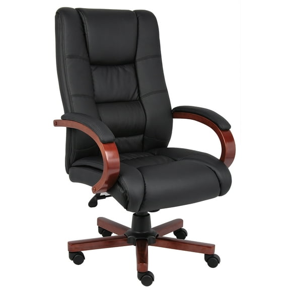 Office Products High Back Executive Wood Finished Chair with Casters, Cherry