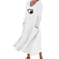 thumbnail image 2 of Meichang Robes Maxi en Coton et Lin pour Femmes Grande Taille à Manches Longues à Encolure Dégagée Imprimé Patte de Chien Cœur Robes Évasées Décontractées d'Été avec Poches Blanc TTG, 2 of 5